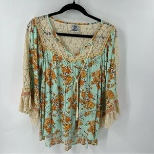 ✅ IVY JANE BOHO FLORAL LACE TOP SIZE X-SMALL LACE BACK DETAIL